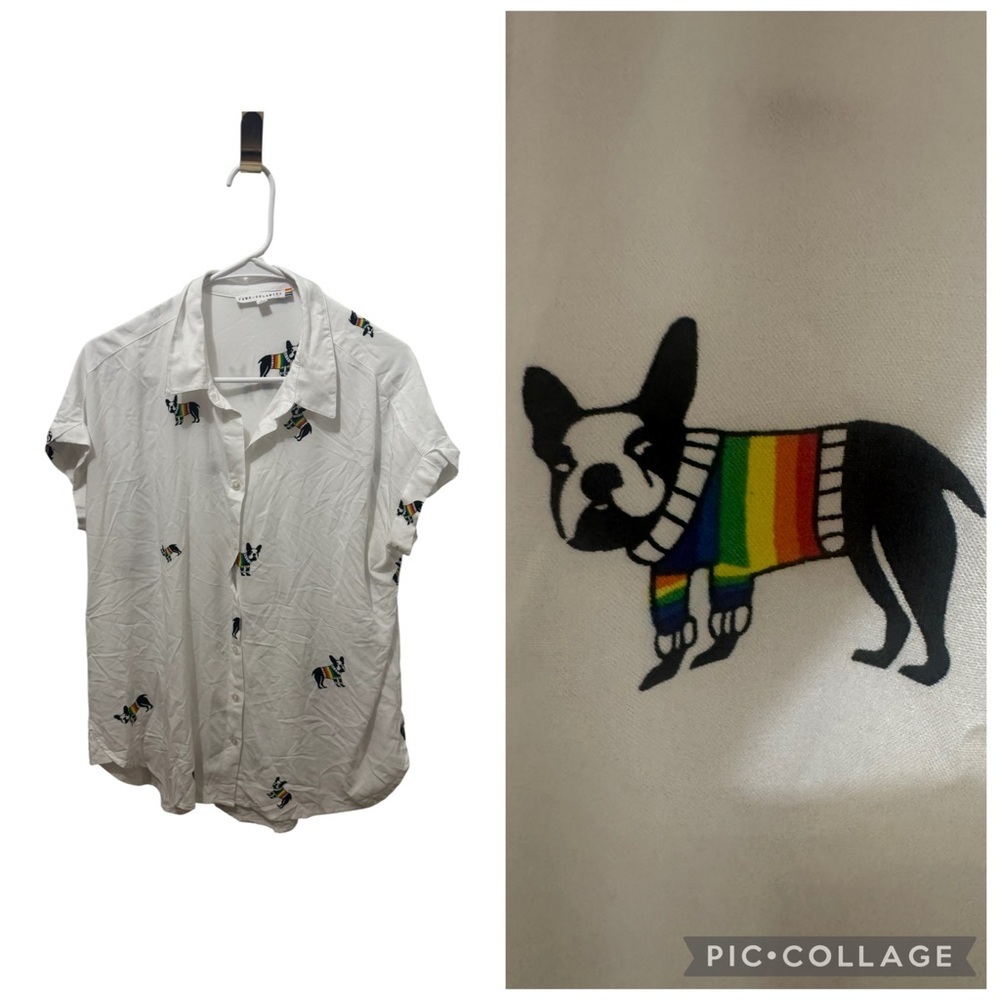 Jane & Delancey button-up shirt featuring a French bulldog print Size Large